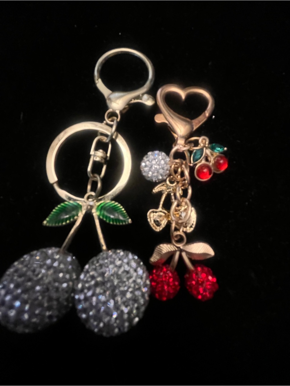 Crystal Cherry Key & Card Holder Charm – Red, Green & Gold